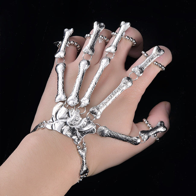 silver skeleton hand bracelet